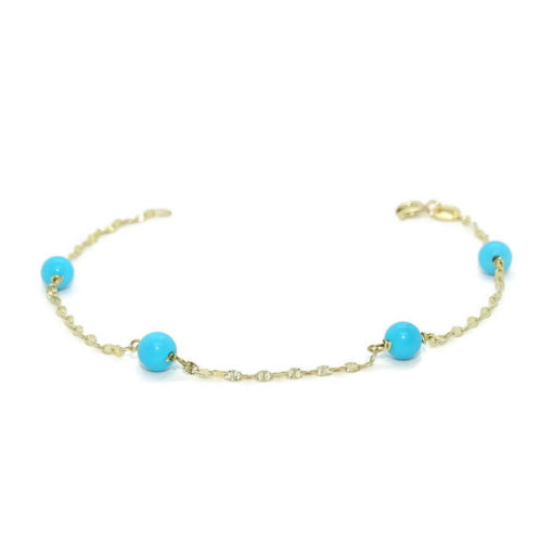 Pulsera de Oro Amarillo de 18k con Cadena italiana modelo espejo y 4 turquesas - Imagen 7