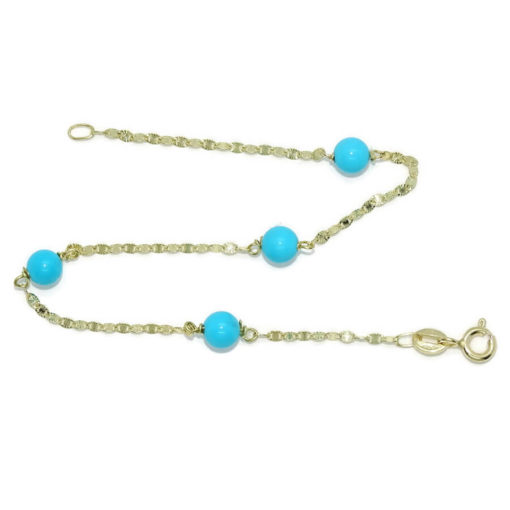 Pulsera de Oro Amarillo de 18k con Cadena italiana modelo espejo y 4 turquesas - Imagen 5
