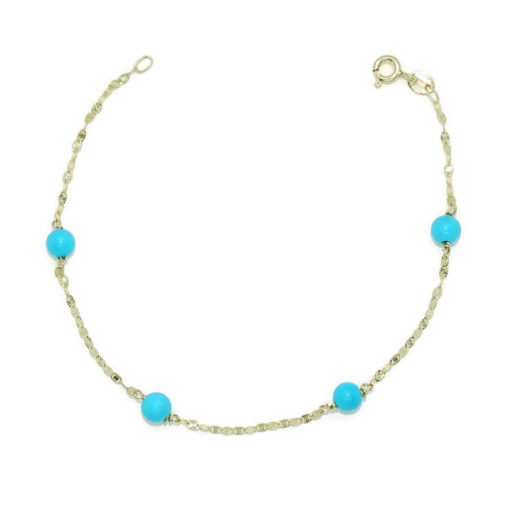 Pulsera de Oro Amarillo de 18k con Cadena italiana modelo espejo y 4 turquesas
