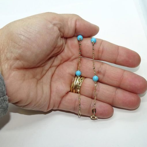 Pulsera de Oro Amarillo de 18k con Cadena italiana modelo espejo y 4 turquesas - Imagen 3