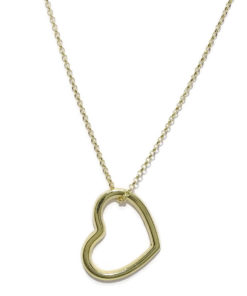 Collar de corazón de oro amarillo de 18k y cadena rolo de oro amarillo de 18k y 45cm