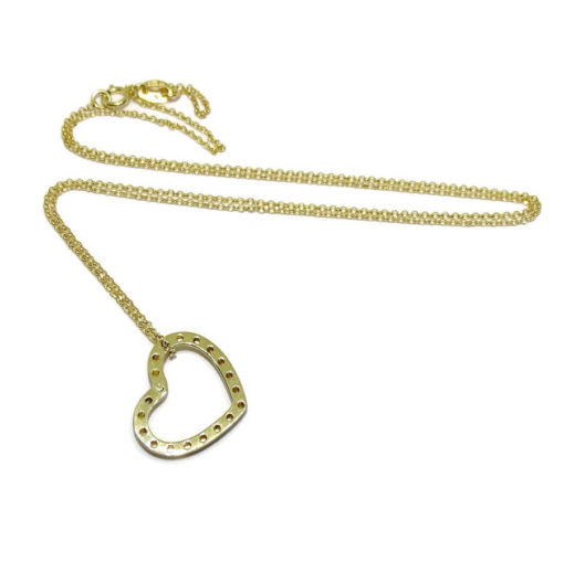 Collar de corazón de oro amarillo de 18k y cadena rolo de oro amarillo de 18k y 45cm - Imagen 5