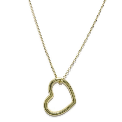 Collar de corazón de oro amarillo de 18k y cadena rolo de oro amarillo de 18k y 45cm