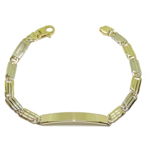 Pulsera para hombre de oro amarillo y oro blanco macizo de 18k con placa.
