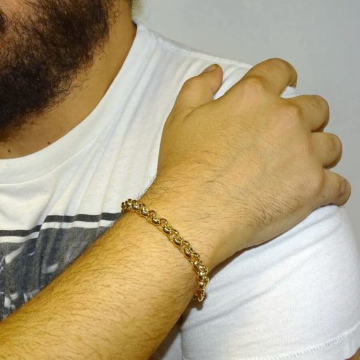Preciosa pulsera para hombre o mujer de oro amarillo de 18k tipo rolo de 7mm de ancha - Imagen 2