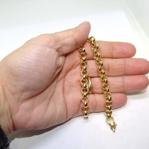 Preciosa pulsera para hombre o mujer de oro amarillo de 18k tipo rolo de 7mm de ancha - Imagen 4