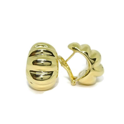 Preciosos y originales pendientes para mujer de oro amarillo de 18k con cierre omega grandes con montañas. - Imagen 7