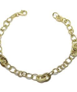 Pulsera de oro amarillo de 18k con anillas mate y brillo. 19.00cm de larga.
