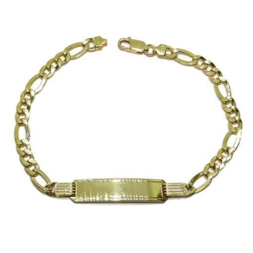Pulsera para hombre o cadete de oro amarillo de 18k con placa y cadena 3x1 de 5mm de ancha