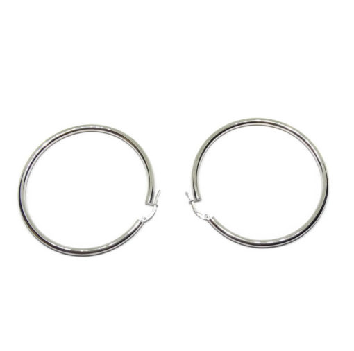 Pendientes tipo aro grandes de oro blanco de 18K de 3mm de ancho por 5.70cm de diámetro exterior - Imagen 4