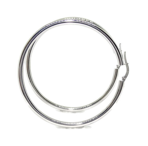 Pendientes tipo aro grandes de oro blanco de 18K de 3mm de ancho por 5.70cm de diámetro exterior
