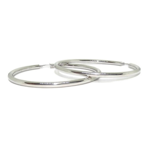 Pendientes tipo aro grandes de oro blanco de 18K de 3mm de ancho por 5.70cm de diámetro exterior - Imagen 6