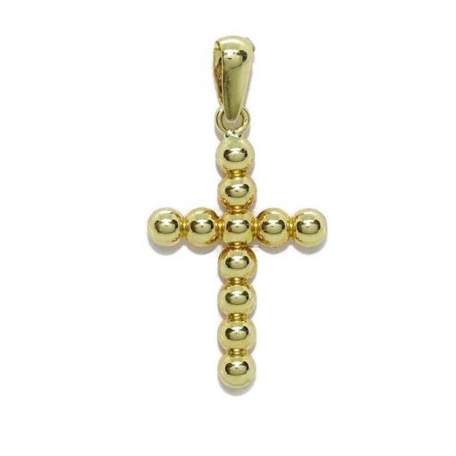 Preciosa cruz de oro amarillo brillo de 18K para comunión de bolas de 2mm de grosor Peso: 0.40 gr de oro de 18k - Imagen 2