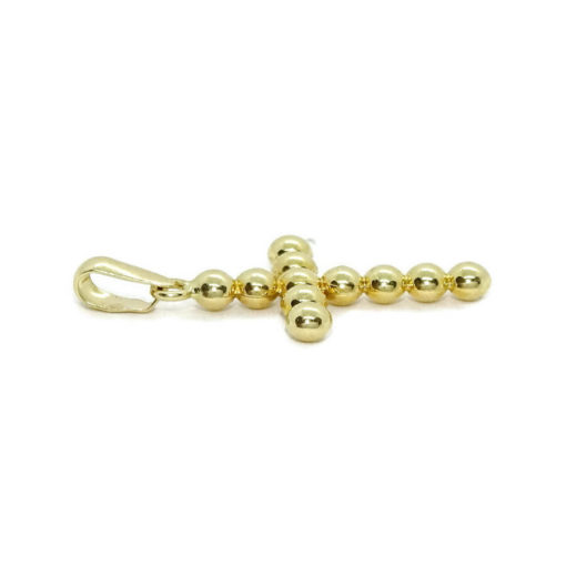 Preciosa cruz de oro amarillo brillo de 18K para comunión de bolas de 2mm de grosor Peso: 0.40 gr de oro de 18k - Imagen 3