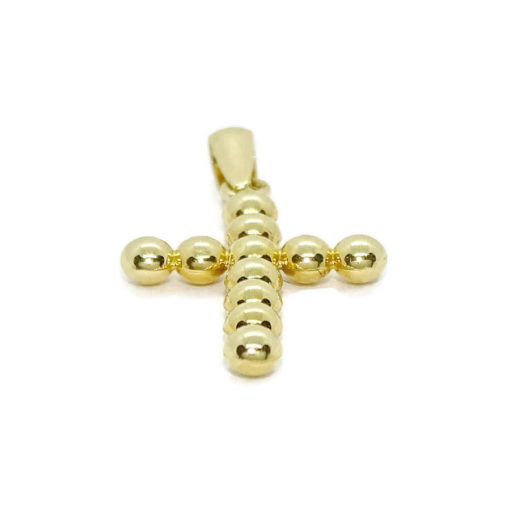 Preciosa cruz de oro amarillo brillo de 18K para comunión de bolas de 2mm de grosor Peso: 0.40 gr de oro de 18k - Imagen 4