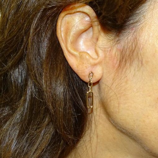 Pendientes para mujer de oro amarillo de 18k tipo cadena de eslabones de 2.80cm de largos. - Imagen 2