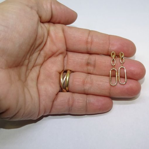 Pendientes para mujer de oro amarillo de 18k tipo cadena de eslabones de 2.80cm de largos. - Imagen 4