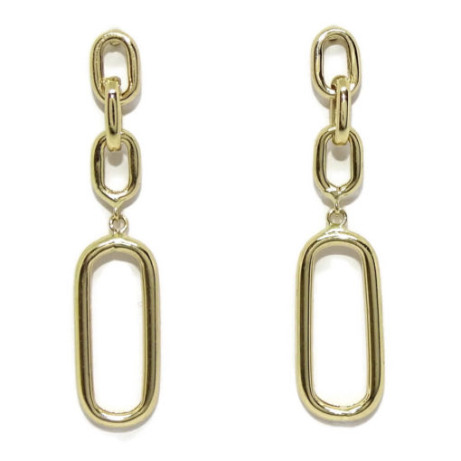 Pendientes para mujer de oro amarillo de 18k tipo cadena de eslabones de 2.80cm de largos.