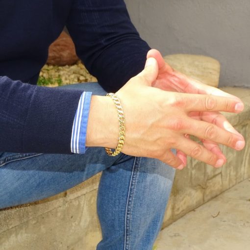 Pulsera para Hombre de Oro Amarillo de 18k barbada hueca de 8mm de ancha 21.00cm de Larga. - Imagen 2
