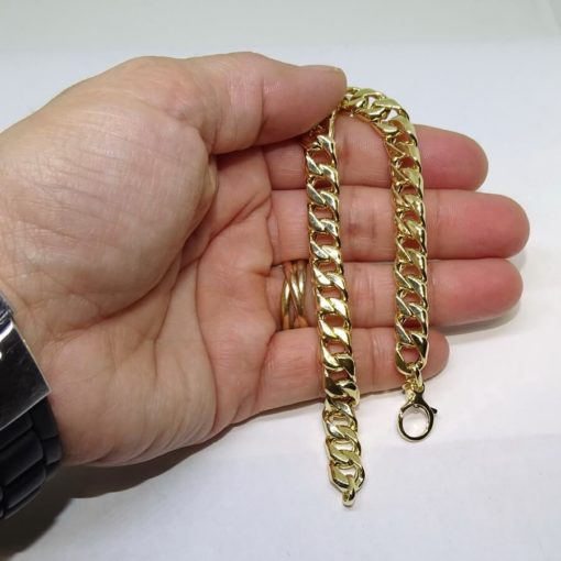 Pulsera para Hombre de Oro Amarillo de 18k barbada hueca de 8mm de ancha 21.00cm de Larga. - Imagen 6