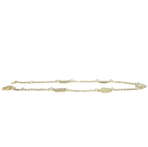 Pulsera de Oro Amarillo de 18k con 5 flores de 7mm de diámetro, 3 de oro y nácar y 2 oro liso. - Imagen 3