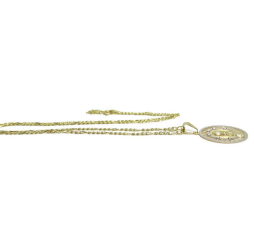 Collar con medalla de la Virgen Niña de oro amarillo y oro blanco de 18K con circonitas de oro de 18k pensada para comunión. - Imagen 5