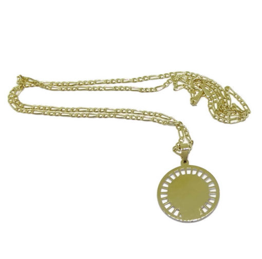 Collar con medalla de la Virgen Niña de oro amarillo y oro blanco de 18K con circonitas de oro de 18k pensada para comunión. - Imagen 3