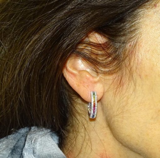 Impresionantes pendientes para mujer con diamantes auténticos y zafiros de color certificados montados en oro blanco de 18k - Imagen 2