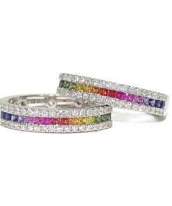 Impresionantes pendientes para mujer con diamantes auténticos y zafiros de color certificados montados en oro blanco de 18k
