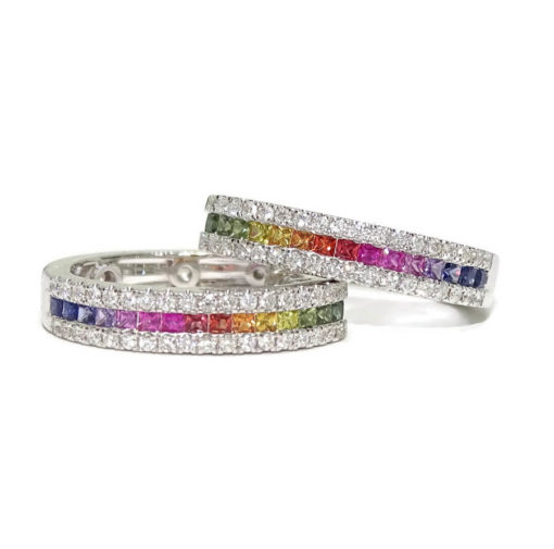 Impresionantes pendientes para mujer con diamantes auténticos y zafiros de color certificados montados en oro blanco de 18k