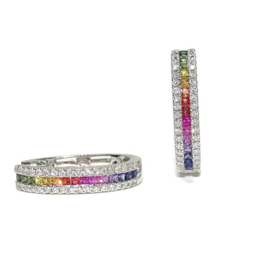 Impresionantes pendientes para mujer con diamantes auténticos y zafiros de color certificados montados en oro blanco de 18k - Imagen 6