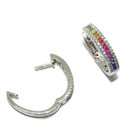 Impresionantes pendientes para mujer con diamantes auténticos y zafiros de color certificados montados en oro blanco de 18k - Imagen 5