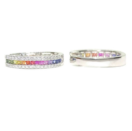Impresionantes pendientes para mujer con diamantes auténticos y zafiros de color certificados montados en oro blanco de 18k - Imagen 4