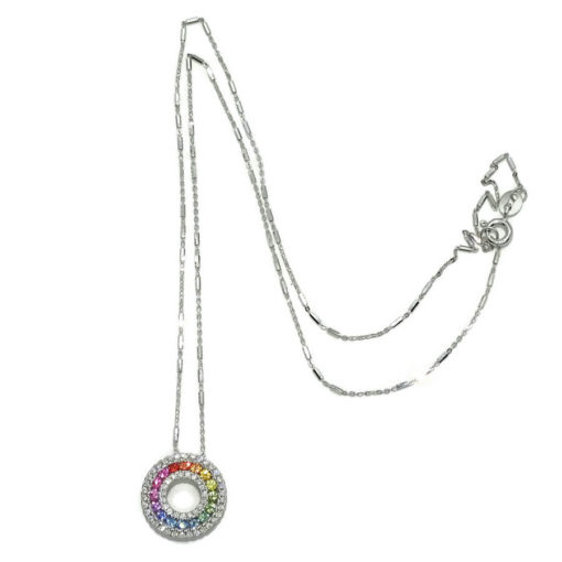 Colgante para mujer con diamantes y zafiros de color certificados montados en oro blanco de 18k y cadena italiana maciza de 45cm. - Imagen 7