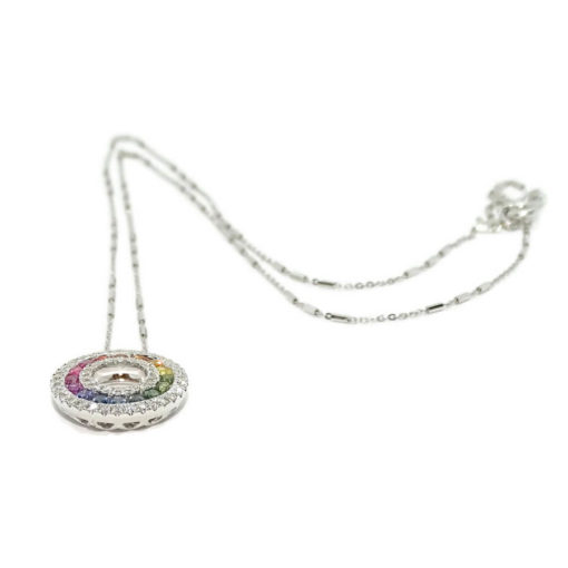 Colgante para mujer con diamantes y zafiros de color certificados montados en oro blanco de 18k y cadena italiana maciza de 45cm. - Imagen 6
