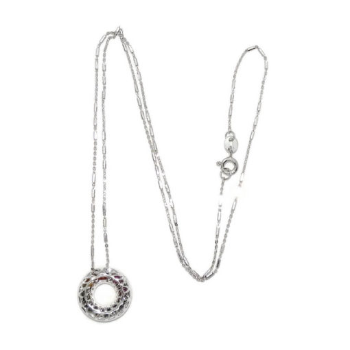 Colgante para mujer con diamantes y zafiros de color certificados montados en oro blanco de 18k y cadena italiana maciza de 45cm. - Imagen 4