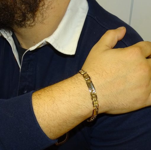 Pulsera para hombre de oro macizo de 18k blanco y amarillo de 8mm de ancha y 21.00cm de larga. 25.85gr - Imagen 2