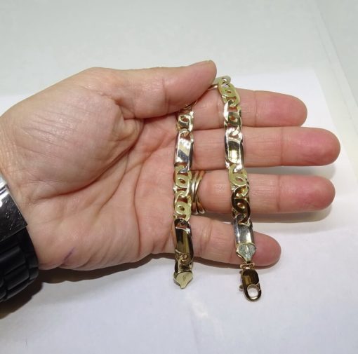Pulsera para hombre de oro macizo de 18k blanco y amarillo de 8mm de ancha y 21.00cm de larga. 25.85gr - Imagen 4