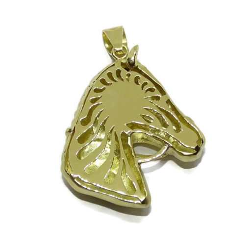 Cabeza de caballo de oro amarillo mate de 18k, hecha a mano, con diamantes y esmeraldas. - Imagen 4