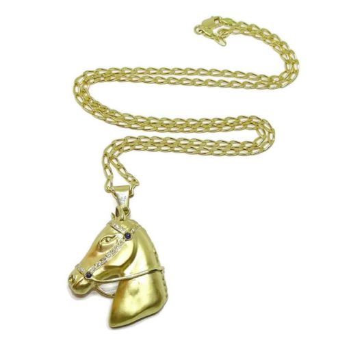 Cabeza de caballo de oro amarillo mate de 18k, hecha a mano, con cadena maciza para hombre. 24.75gr - Imagen 8