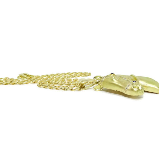 Cabeza de caballo de oro amarillo mate de 18k, hecha a mano, con cadena maciza para hombre. 24.75gr - Imagen 6