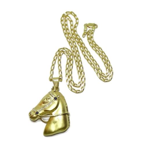 Cabeza de caballo de oro amarillo mate de 18k, hecha a mano, con cadena maciza para hombre. 24.75gr - Imagen 5