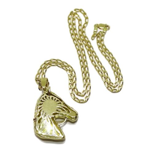 Cabeza de caballo de oro amarillo mate de 18k, hecha a mano, con cadena maciza para hombre. 24.75gr - Imagen 4