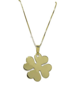 Colgante trébol grande de 4 hojas de 2.00cm de diámetro en oro amarillo con cadena veneciana de 45cm