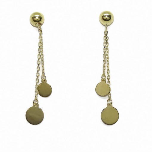 Pendientes para mujer de oro amarillo de 18k con doble motivo y doble cadena mini forzada.