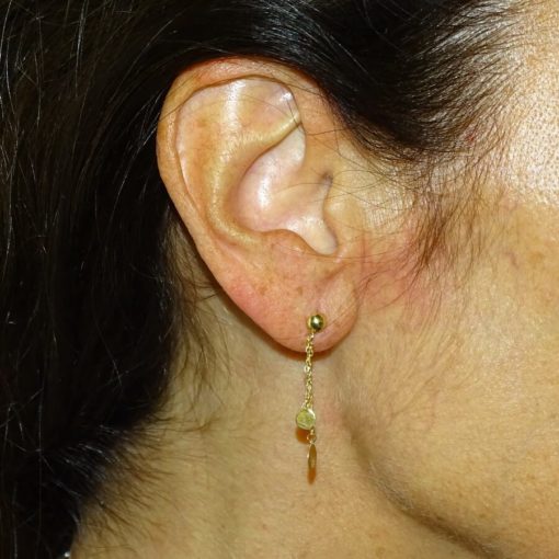 Pendientes para mujer de oro amarillo de 18k con doble motivo y doble cadena mini forzada. - Imagen 2