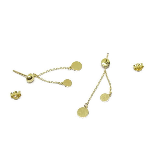 Pendientes para mujer de oro amarillo de 18k con doble motivo y doble cadena mini forzada. - Imagen 5