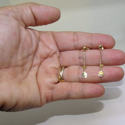 Pendientes para mujer de oro amarillo de 18k con doble motivo y doble cadena mini forzada. - Imagen 4