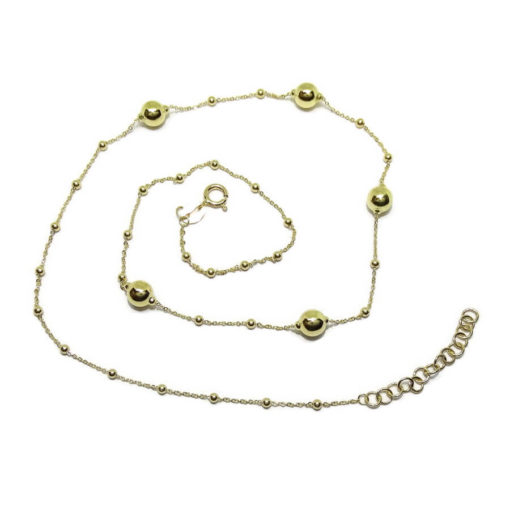 Gargantilla para Mujer de Oro Amarillo de 18k con Cadena Forzada picada y bolas de oro brillo de 2 tamaños. - Imagen 7
