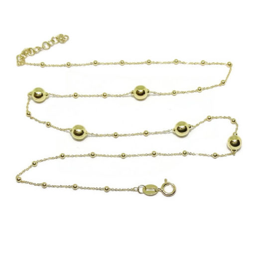 Gargantilla para Mujer de Oro Amarillo de 18k con Cadena Forzada picada y bolas de oro brillo de 2 tamaños. - Imagen 4